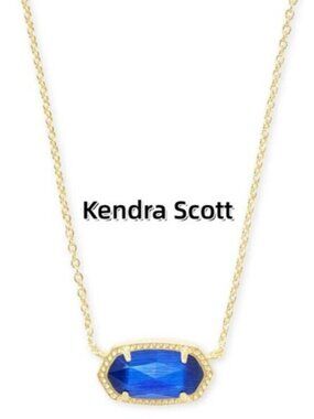 Elisa Gold Pendant Necklace in Cobalt Cat's Eye